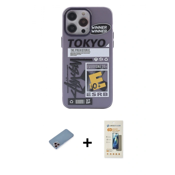 MARSİLYAN™- iPhone 13 Pro Max Kılıf Zirve Form Özel Seri - Siyah 6D Mat Seramik Hayalet Nano Ekran Koruyucu + Shine Kamera Lens Koruma Cam - PE