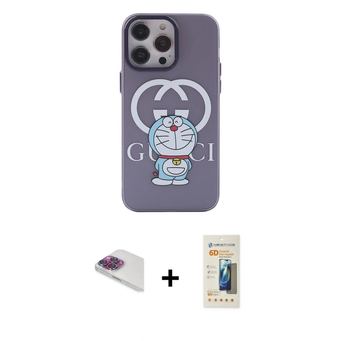 MARSİLYAN™- iPhone 13 Pro Max Kılıf Zirve Form Özel Seri - Siyah 6D Mat Seramik Hayalet Nano Ekran Koruyucu + Gökkuşağı Pers Alüminyum Kamera Lens