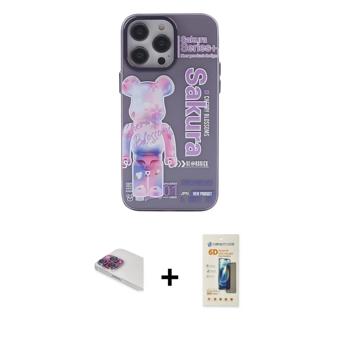 MARSİLYAN™- iPhone 13 Pro Max Kılıf Zirve Form Özel Seri - Siyah 6D Mat Seramik Hayalet Nano Ekran Koruyucu + Gökkuşağı Pers Alüminyum Kamera Lens