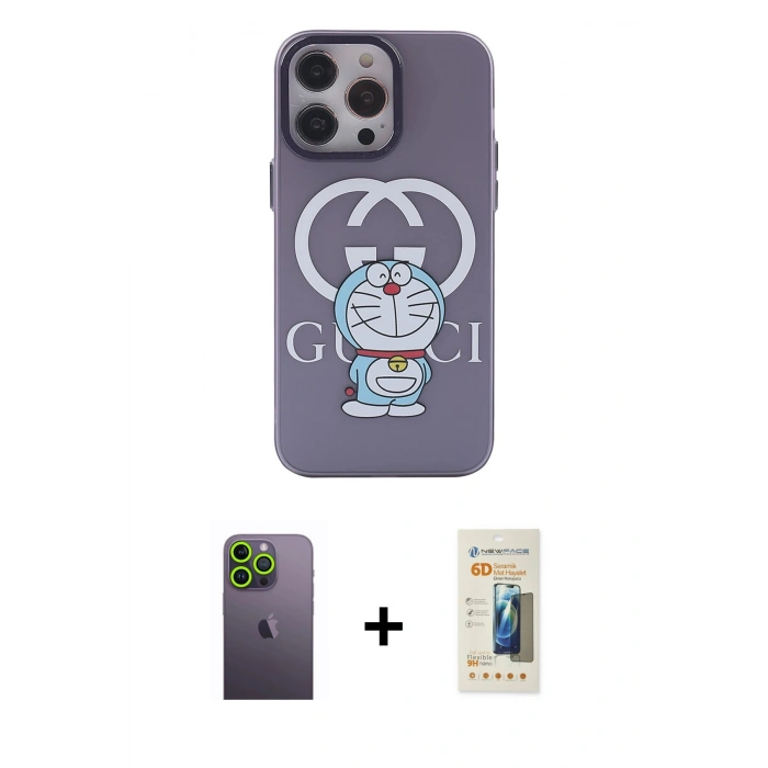 MARSİLYAN™- iPhone 13 Pro Max Kılıf Zirve Form Özel Seri - Siyah 6D Mat Seramik Hayalet Nano Ekran Koruyucu + Yeşil Neon Fosforlu Kamera Lens