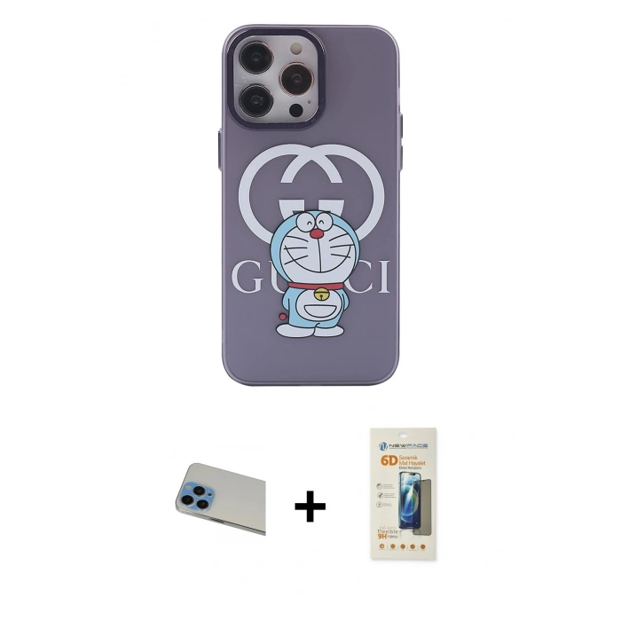 MARSİLYAN™- iPhone 13 Pro Max Kılıf Zirve Form Özel Seri - Siyah 6D Mat Seramik Hayalet Nano Ekran Koruyucu + Rainbow Kamera Lens Koruma Cam - MI