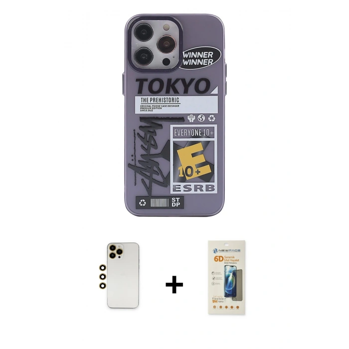 MARSİLYAN™- iPhone 13 Pro Max Kılıf Zirve Form Özel Seri - Siyah 6D Mat Seramik Hayalet Nano Ekran Koruyucu + Shine Kamera Lens - GD