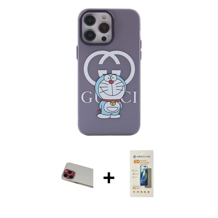 MARSİLYAN™- iPhone 13 Pro Max Kılıf Zirve Form Özel Seri - Siyah 6D Mat Seramik Hayalet Nano Ekran Koruyucu + Rainbow Kamera Lens Koruma Cam - KI