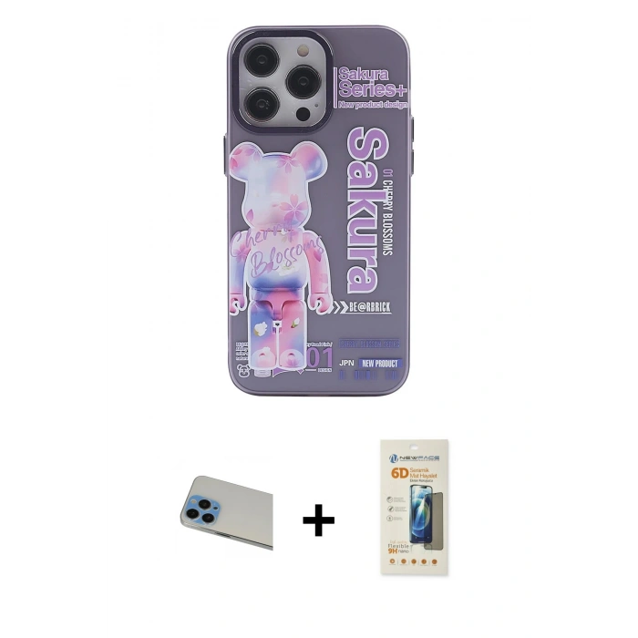 MARSİLYAN™- iPhone 13 Pro Max Kılıf Zirve Form Özel Seri - Siyah 6D Mat Seramik Hayalet Nano Ekran Koruyucu + Rainbow Kamera Lens Koruma Cam - MI