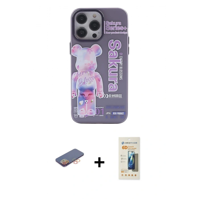 MARSİLYAN™- iPhone 13 Pro Max Kılıf Zirve Form Özel Seri - Siyah 6D Mat Seramik Hayalet Nano Ekran Koruyucu + Renkli Kamera Lens Koruma Cam - TU