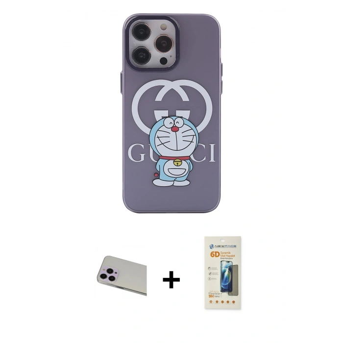 MARSİLYAN™- iPhone 13 Pro Max Kılıf Zirve Form Özel Seri - Siyah 6D Mat Seramik Hayalet Nano Ekran Koruyucu + Rainbow Kamera Lens Koruma Cam - MR