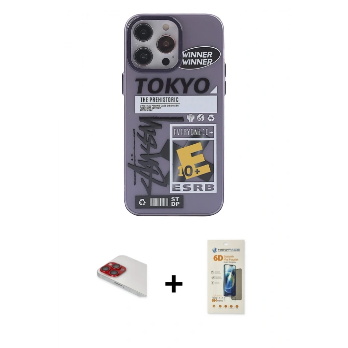 MARSİLYAN™- iPhone 13 Pro Max Kılıf Zirve Form Özel Seri - Siyah 6D Mat Seramik Hayalet Nano Ekran Koruyucu + Pers Alüminyum Kamera Lens - KI