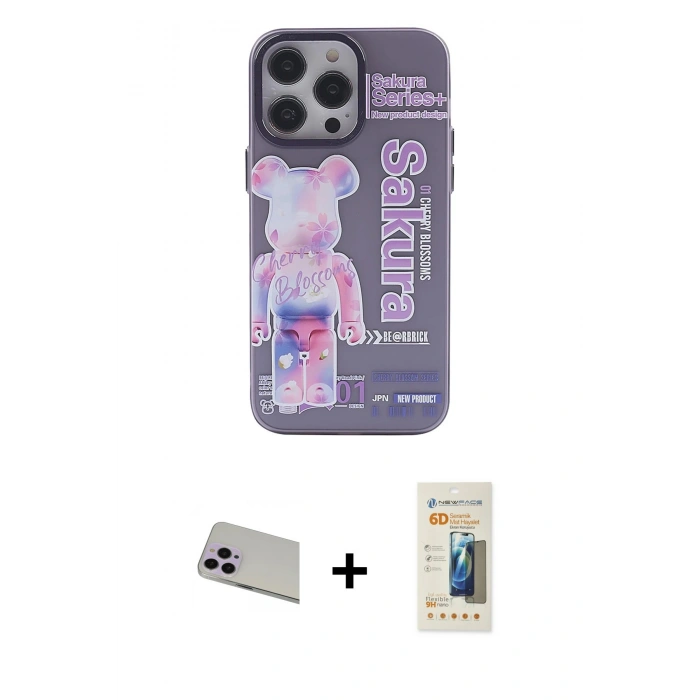 MARSİLYAN™- iPhone 13 Pro Max Kılıf Zirve Form Özel Seri - Siyah 6D Mat Seramik Hayalet Nano Ekran Koruyucu + Rainbow Kamera Lens Koruma Cam - MR