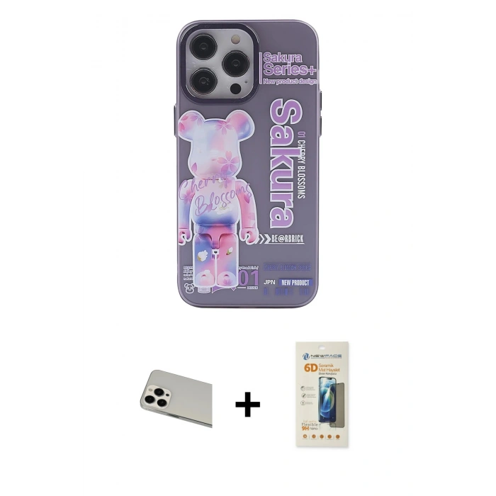 MARSİLYAN™- iPhone 13 Pro Max Kılıf Zirve Form Özel Seri - Siyah 6D Mat Seramik Hayalet Nano Ekran Koruyucu + Rainbow Kamera Lens Koruma Cam - BZ