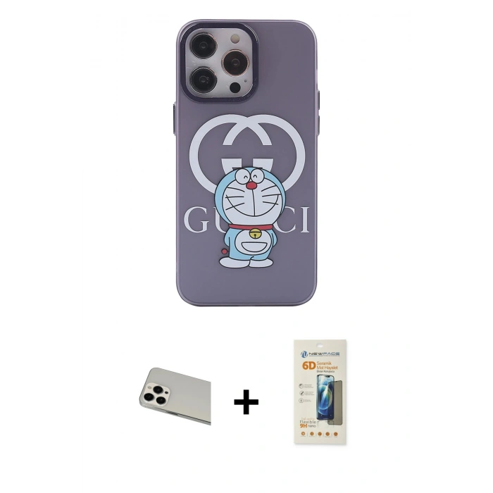 MARSİLYAN™- iPhone 13 Pro Max Kılıf Zirve Form Özel Seri - Siyah 6D Mat Seramik Hayalet Nano Ekran Koruyucu + Rainbow Kamera Lens Koruma Cam - BZ