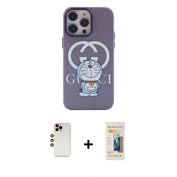 MARSİLYAN™- iPhone 13 Pro Max Kılıf Zirve Form Özel Seri - Siyah 6D Mat Seramik Hayalet Nano Ekran Koruyucu + Shine Kamera Lens - GD