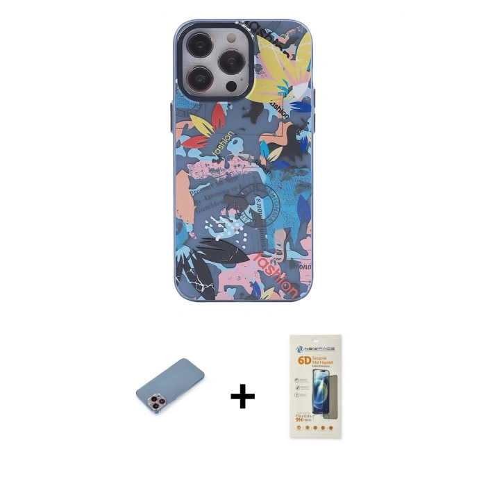 MARSİLYAN™- iPhone 13 Pro Max Kılıf Zirve Form Özel Seri - Siyah 6D Mat Seramik Hayalet Nano Ekran Koruyucu + Shine Kamera Lens Koruma Cam - PE