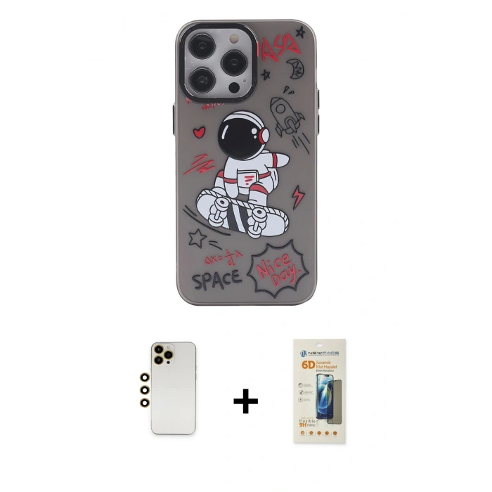 MARSİLYAN™- iPhone 13 Pro Max Kılıf Zirve Form Özel Seri - Siyah 6D Mat Seramik Hayalet Nano Ekran Koruyucu + Shine Kamera Lens - GD