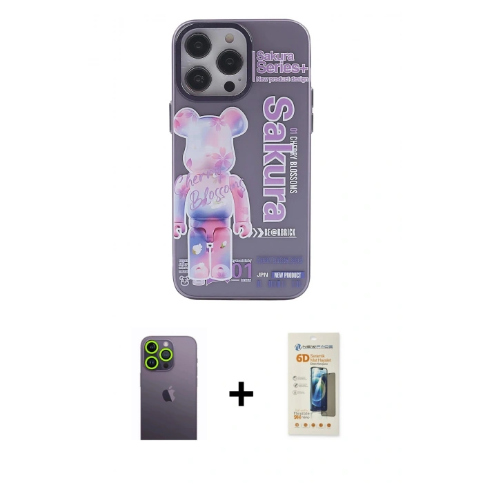 MARSİLYAN™- iPhone 13 Pro Max Kılıf Zirve Form Özel Seri - Siyah 6D Mat Seramik Hayalet Nano Ekran Koruyucu + Yeşil Neon Fosforlu Kamera Lens