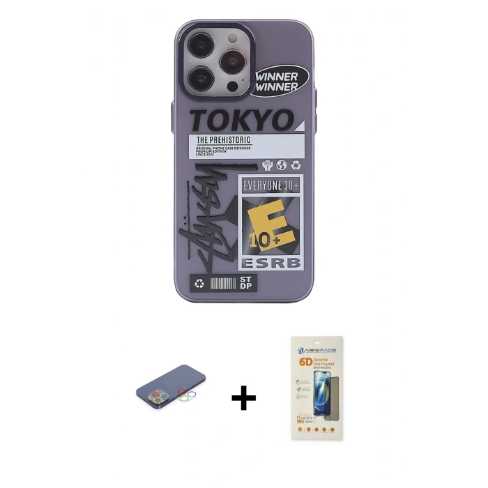 MARSİLYAN™- iPhone 13 Pro Max Kılıf Zirve Form Özel Seri - Siyah 6D Mat Seramik Hayalet Nano Ekran Koruyucu + Renkli Kamera Lens Koruma Cam - MI