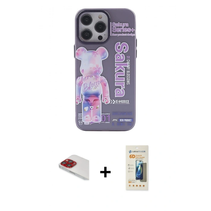 MARSİLYAN™- iPhone 13 Pro Max Kılıf Zirve Form Özel Seri - Siyah 6D Mat Seramik Hayalet Nano Ekran Koruyucu + Pers Alüminyum Kamera Lens - KI