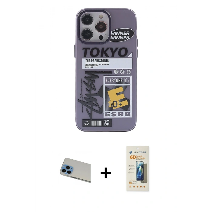 MARSİLYAN™- iPhone 13 Pro Max Kılıf Zirve Form Özel Seri - Siyah 6D Mat Seramik Hayalet Nano Ekran Koruyucu + Rainbow Kamera Lens Koruma Cam - MI