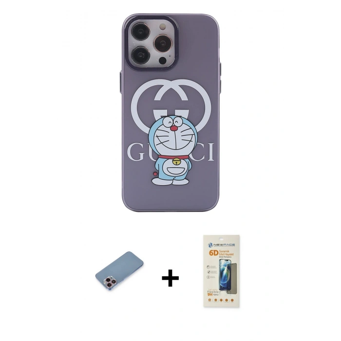MARSİLYAN™- iPhone 13 Pro Max Kılıf Zirve Form Özel Seri - Siyah 6D Mat Seramik Hayalet Nano Ekran Koruyucu + Shine Kamera Lens Koruma Cam - PE