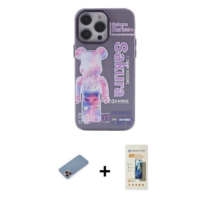 MARSİLYAN™- iPhone 13 Pro Max Kılıf Zirve Form Özel Seri - Siyah 6D Mat Seramik Hayalet Nano Ekran Koruyucu + Shine Kamera Lens Koruma Cam - PE