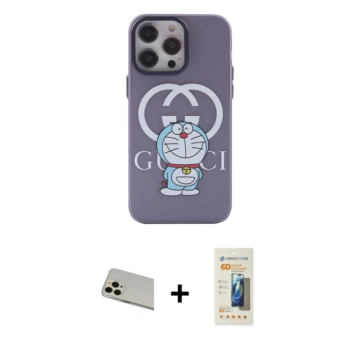 MARSİLYAN™- iPhone 13 Pro Max Kılıf Zirve Form Özel Seri - Siyah 6D Mat Seramik Hayalet Nano Ekran Koruyucu + Rainbow Kamera Lens Koruma Cam - REGD