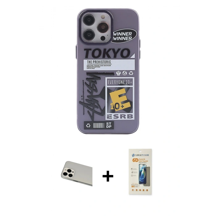 MARSİLYAN™- iPhone 13 Pro Max Kılıf Zirve Form Özel Seri - Siyah 6D Mat Seramik Hayalet Nano Ekran Koruyucu + Rainbow Kamera Lens Koruma Cam - BZ