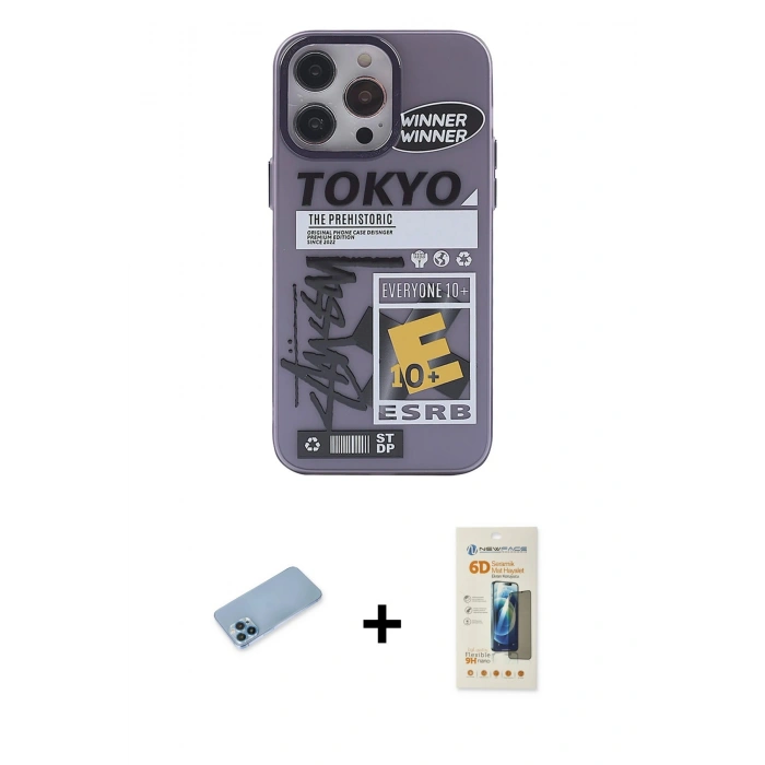 MARSİLYAN™- iPhone 13 Pro Max Kılıf Zirve Form Özel Seri - Siyah 6D Mat Seramik Hayalet Nano Ekran Koruyucu + Shine Kamera Lens Koruma Cam - MI