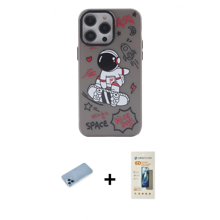 MARSİLYAN™- iPhone 13 Pro Max Kılıf Zirve Form Özel Seri - Siyah 6D Mat Seramik Hayalet Nano Ekran Koruyucu + Shine Kamera Lens Koruma Cam - MI