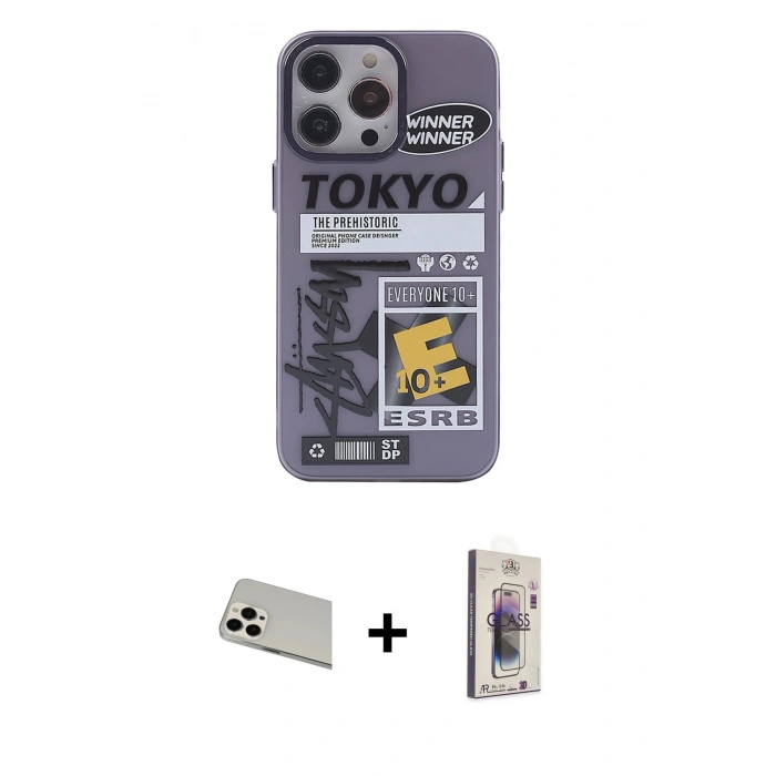 MARSİLYAN™- iPhone 13 Pro Max Kılıf Zirve Form Özel Seri - Siyah Bilvis 3D Cam Ekran Koruyucu + Rainbow Kamera Lens Koruma Cam - BZ