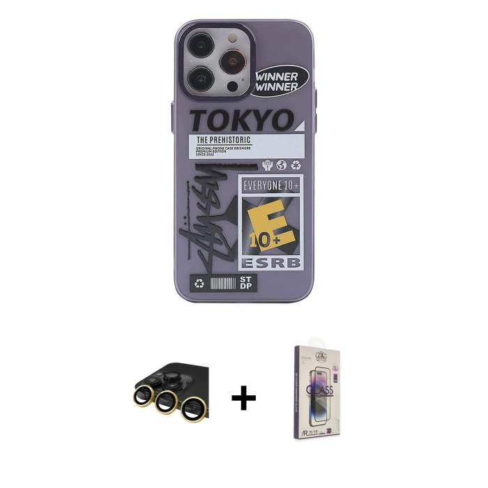 MARSİLYAN™- iPhone 13 Pro Max Kılıf Zirve Form Özel Seri - Siyah Bilvis 3D Cam Ekran Koruyucu + Raze Metal Kamera Lens - GD