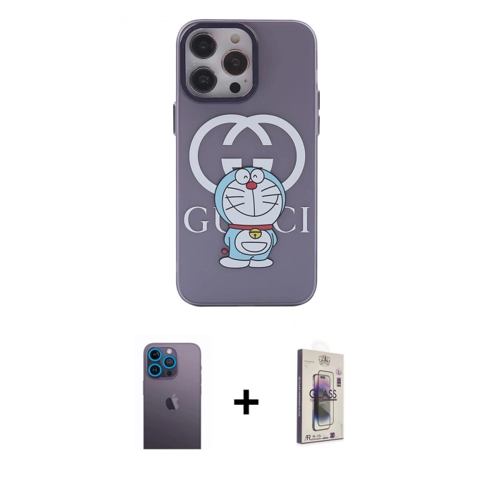 MARSİLYAN™- iPhone 13 Pro Max Kılıf Zirve Form Özel Seri - Siyah Bilvis 3D Cam Ekran Koruyucu + Mavi Neon Fosforlu Kamera Lens