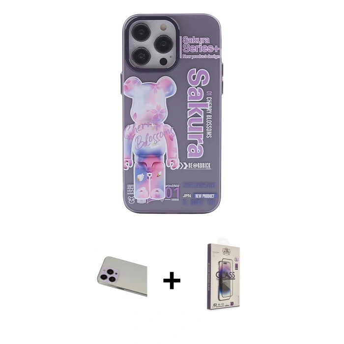 MARSİLYAN™- iPhone 13 Pro Max Kılıf Zirve Form Özel Seri - Siyah Bilvis 3D Cam Ekran Koruyucu + Rainbow Kamera Lens Koruma Cam - MR