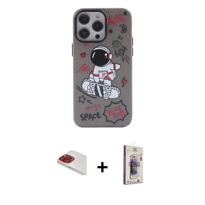 MARSİLYAN™- iPhone 13 Pro Max Kılıf Zirve Form Özel Seri - Siyah Bilvis 3D Cam Ekran Koruyucu + Pers Alüminyum Kamera Lens - KI
