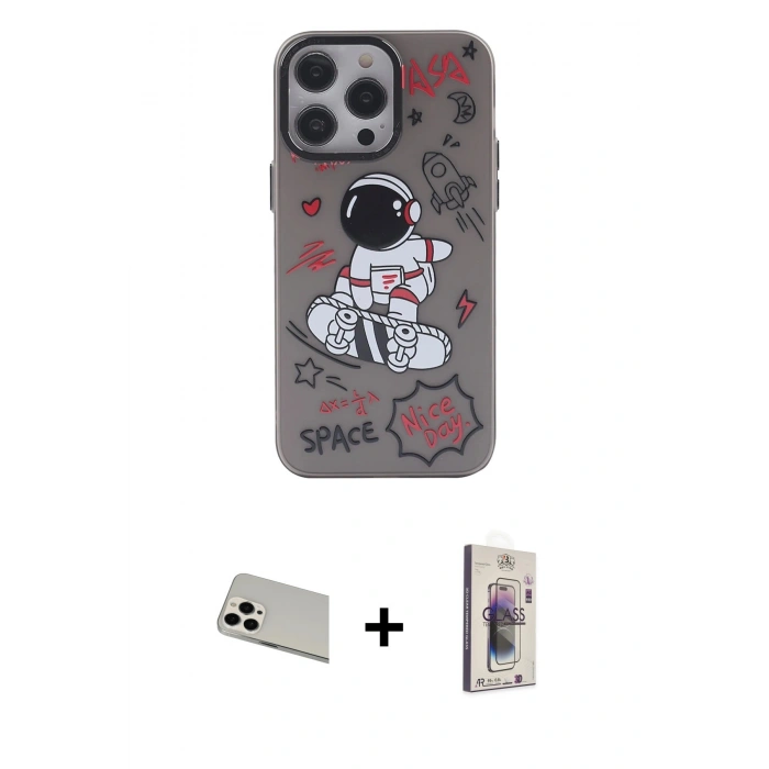 MARSİLYAN™- iPhone 13 Pro Max Kılıf Zirve Form Özel Seri - Siyah Bilvis 3D Cam Ekran Koruyucu + Rainbow Kamera Lens Koruma Cam - BZ
