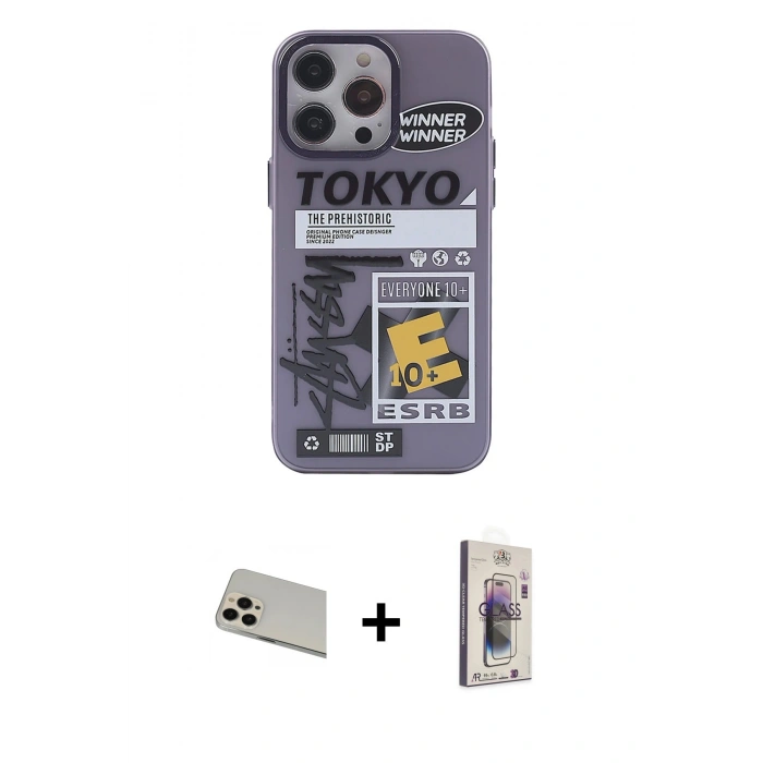 MARSİLYAN™- iPhone 13 Pro Max Kılıf Zirve Form Özel Seri - Siyah Bilvis 3D Cam Ekran Koruyucu + Rainbow Kamera Lens Koruma Cam - REGD
