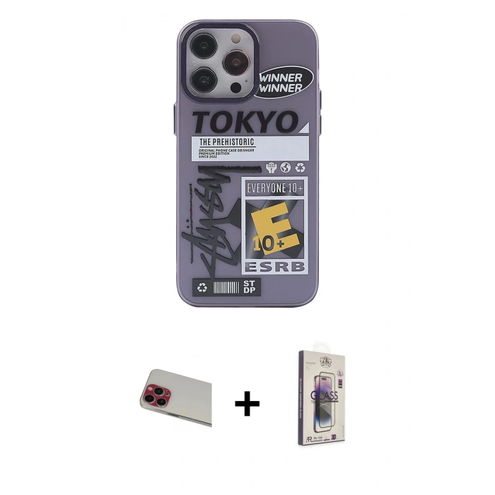 MARSİLYAN™- iPhone 13 Pro Max Kılıf Zirve Form Özel Seri - Siyah Bilvis 3D Cam Ekran Koruyucu + Rainbow Kamera Lens Koruma Cam - KI