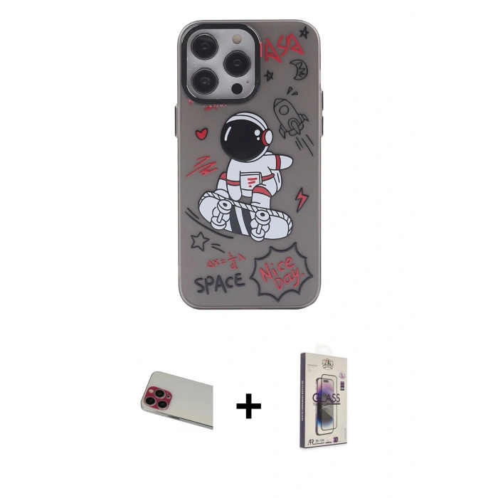 MARSİLYAN™- iPhone 13 Pro Max Kılıf Zirve Form Özel Seri - Siyah Bilvis 3D Cam Ekran Koruyucu + Rainbow Kamera Lens Koruma Cam - KI