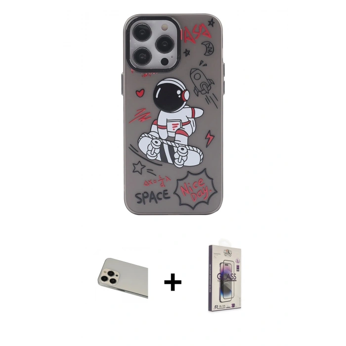 MARSİLYAN™- iPhone 13 Pro Max Kılıf Zirve Form Özel Seri - Siyah Bilvis 3D Cam Ekran Koruyucu + Rainbow Kamera Lens Koruma Cam - REGD