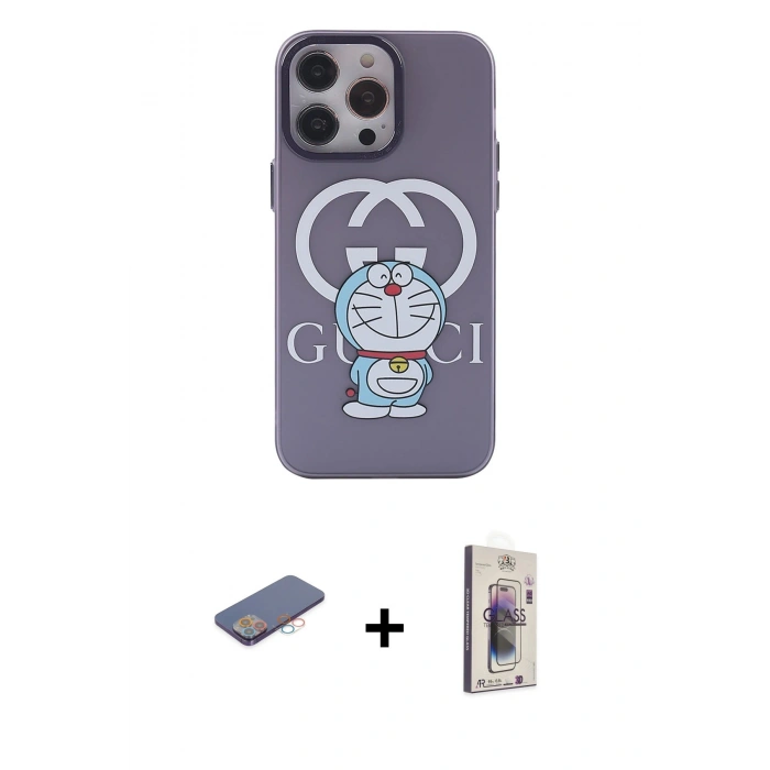 MARSİLYAN™- iPhone 13 Pro Max Kılıf Zirve Form Özel Seri - Siyah Bilvis 3D Cam Ekran Koruyucu + Renkli Kamera Lens Koruma Cam - PE