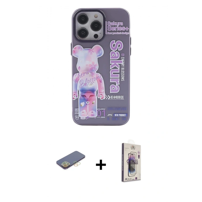 MARSİLYAN™- iPhone 13 Pro Max Kılıf Zirve Form Özel Seri - Siyah Bilvis 3D Cam Ekran Koruyucu + Renkli Kamera Lens Koruma Cam - SI