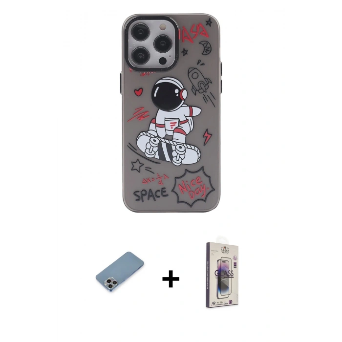 MARSİLYAN™- iPhone 13 Pro Max Kılıf Zirve Form Özel Seri - Siyah Bilvis 3D Cam Ekran Koruyucu + Shine Kamera Lens Koruma Cam - GI