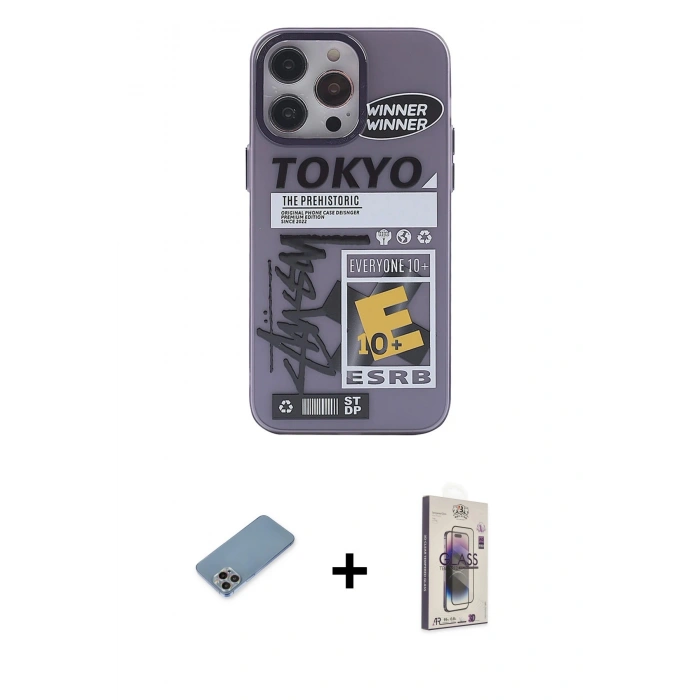 MARSİLYAN™- iPhone 13 Pro Max Kılıf Zirve Form Özel Seri - Siyah Bilvis 3D Cam Ekran Koruyucu + Shine Kamera Lens Koruma Cam - GI
