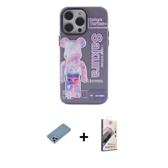 MARSİLYAN™- iPhone 13 Pro Max Kılıf Zirve Form Özel Seri - Siyah Bilvis 3D Mat Cam Ekran Koruyucu + Shine Kamera Lens Koruma Cam - GI