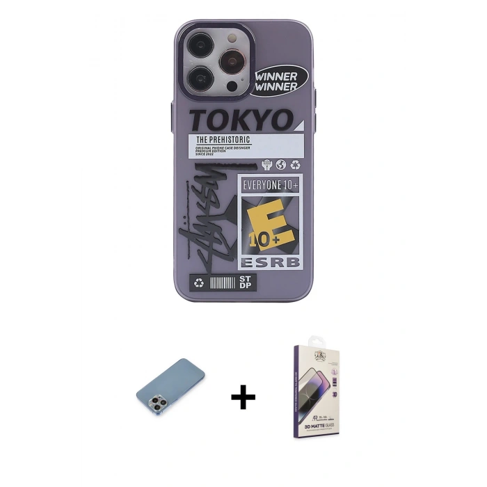 MARSİLYAN™- iPhone 13 Pro Max Kılıf Zirve Form Özel Seri - Siyah Bilvis 3D Mat Cam Ekran Koruyucu + Shine Kamera Lens Koruma Cam - GI