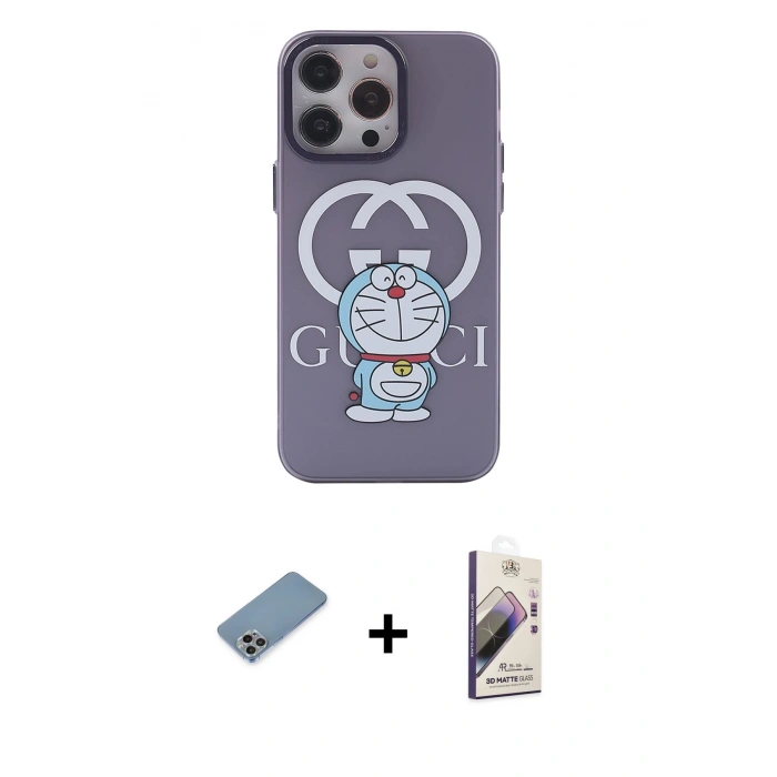 MARSİLYAN™- iPhone 13 Pro Max Kılıf Zirve Form Özel Seri - Siyah Bilvis 3D Mat Cam Ekran Koruyucu + Shine Kamera Lens Koruma Cam - GI