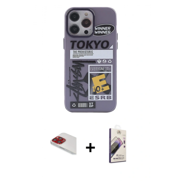 MARSİLYAN™- iPhone 13 Pro Max Kılıf Zirve Form Özel Seri - Siyah Bilvis 3D Mat Cam Ekran Koruyucu + Kırmızı Pers Alüminyum Kamera Lens