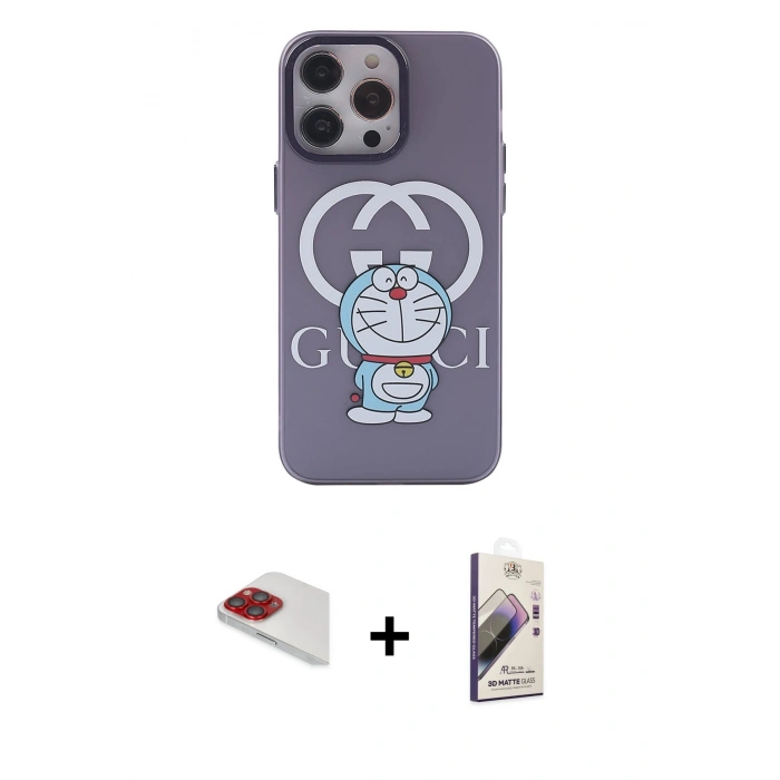 MARSİLYAN™- iPhone 13 Pro Max Kılıf Zirve Form Özel Seri - Siyah Bilvis 3D Mat Cam Ekran Koruyucu + Kırmızı Pers Alüminyum Kamera Lens
