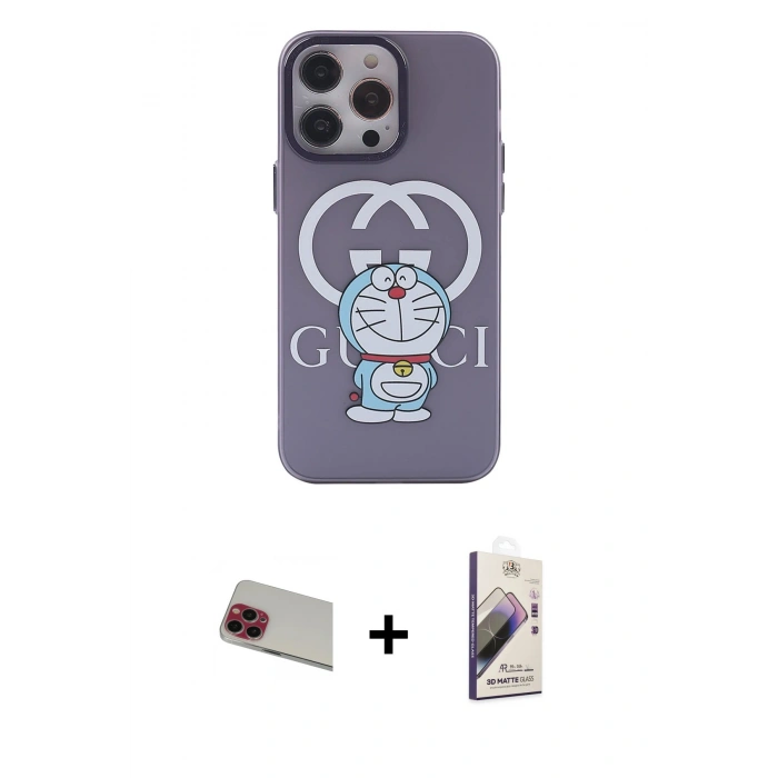 MARSİLYAN™- iPhone 13 Pro Max Kılıf Zirve Form Özel Seri - Siyah Bilvis 3D Mat Cam Ekran Koruyucu + Rainbow Kamera Lens Koruma Cam - KI