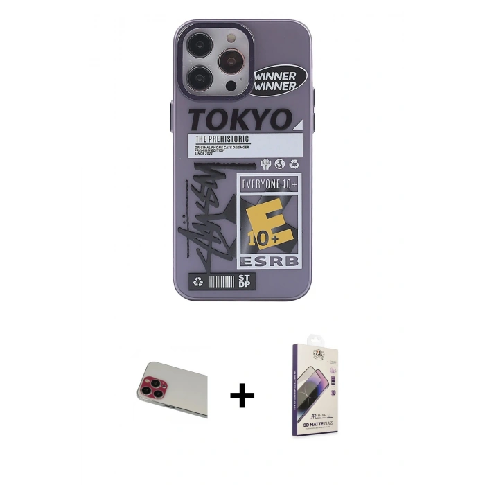 MARSİLYAN™- iPhone 13 Pro Max Kılıf Zirve Form Özel Seri - Siyah Bilvis 3D Mat Cam Ekran Koruyucu + Rainbow Kamera Lens Koruma Cam - KI