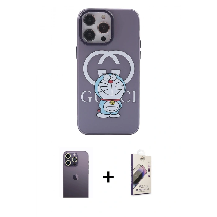 MARSİLYAN™- iPhone 13 Pro Max Kılıf Zirve Form Özel Seri - Siyah Bilvis 3D Mat Cam Ekran Koruyucu + Neon Fosforlu Kamera Lens - BZ