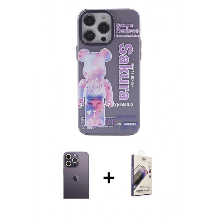 MARSİLYAN™- iPhone 13 Pro Max Kılıf Zirve Form Özel Seri - Siyah Bilvis 3D Mat Cam Ekran Koruyucu + Neon Fosforlu Kamera Lens - BZ